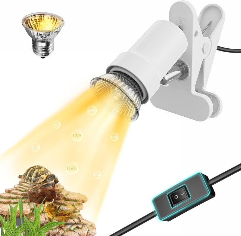 GOZILLA Reptile Heat Lamp, Turtle Lamp with 50W UVA/UVB Turtle Light Bulb, 360°Rotatable Clip Reptiles Basking Light for Amphibian and Reptile Tanks, Terrariums, Cages.(White) - Image 1